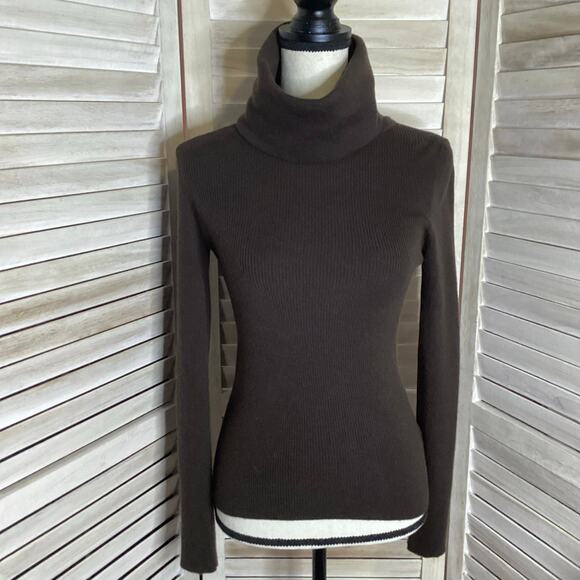 Celine Phoebe Philo Era Brown Cashmere Ribbed Turtleneck Sweater L - Picture 2 of 9